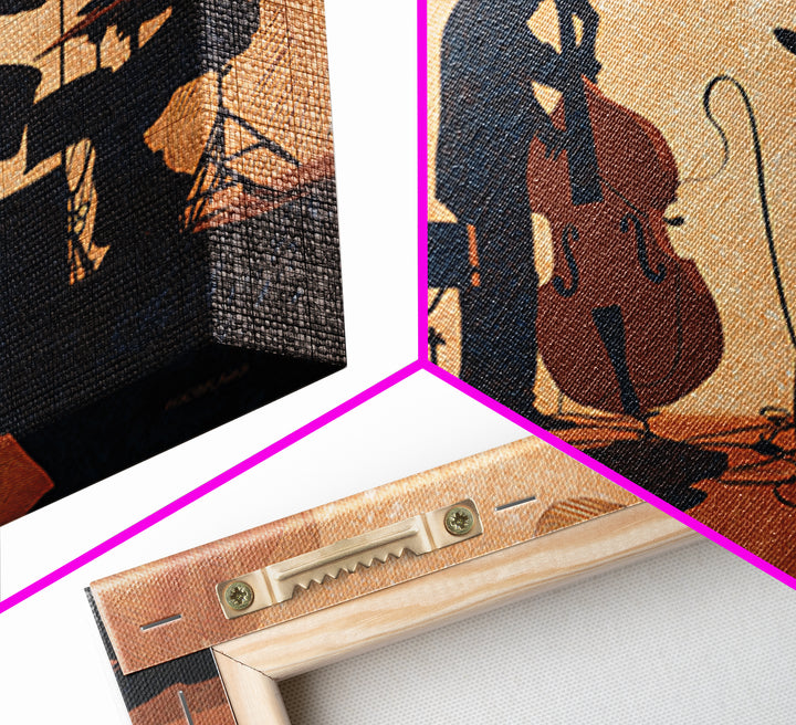 Jazz Quartet Silhouettes Framed Canvas Print, Music Studio Art, Digital Download Art, Studio Decor, Oil Painting, Rhythm, MSA-3x2-74