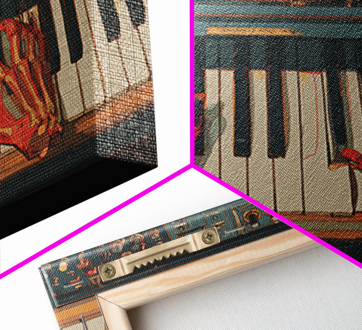 Piano Keys with Hands in Cinematic Shadow Framed Canvas Print, Music Studio Art, Teen Room Decor, Studio Decor, Rhythm, MSA-3x2-81