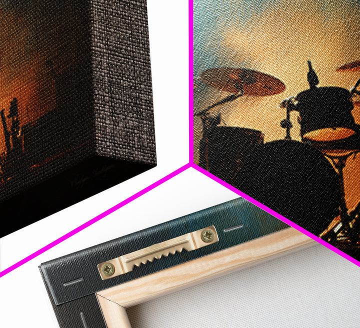 Drum Kit Silhouette Framed Canvas Print, Music Studio Art, Travel Wall Art, Studio Decor, Oil Painting, Rhythm, Boho Decor, MSA-3x2-82