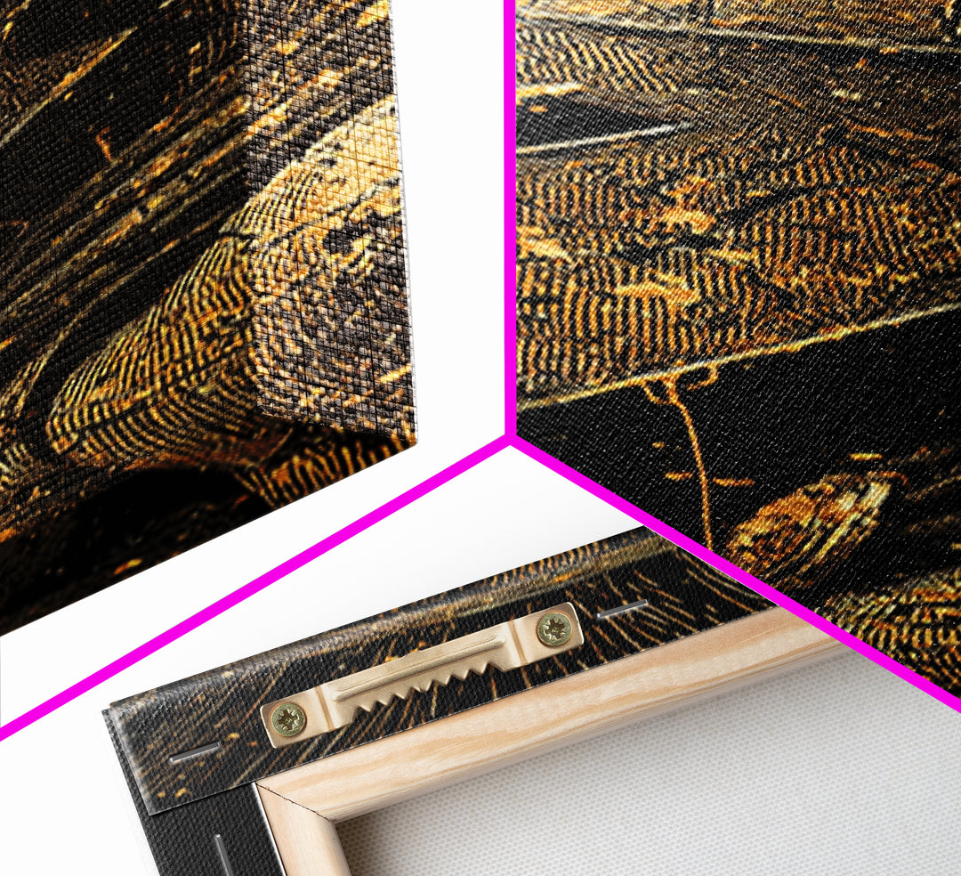 Spartan Helmet Close Up Artwork, Gold Canvas Print, Ancient Greek Warrior Wall Art, Real Wood Frame Decor