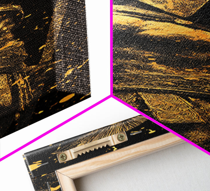 Spartan Warrior Gold Canvas Print, Ancient Greek Soldier Wall Art, Real Wood Frame, Gladiator Decor For Home Office