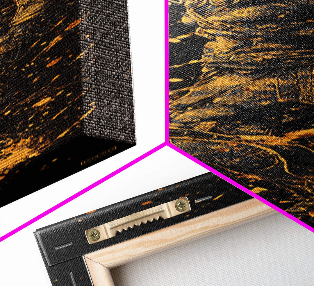 Spartan Soldier With Shield Gold Canvas Print, Ancient Greek Warrior Wall Art, Real Wood Frame, Gold Gladiator Decor