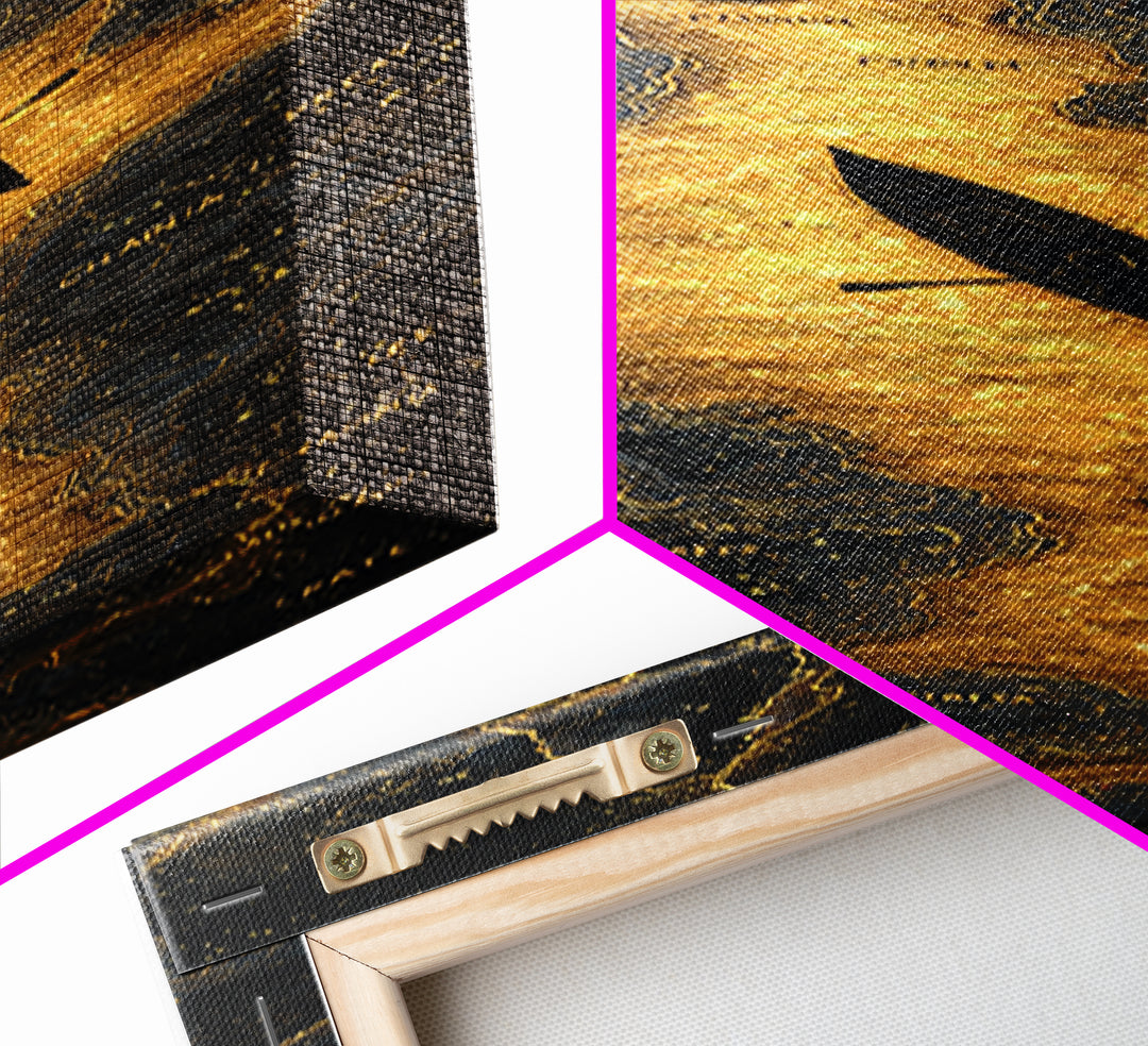 Rowing A Boat Through Hades The Underworld, Gold Canvas Wall Art, Canvas Print, Canvas Art, Man Cave Decor, Office Decor, Gift For Him