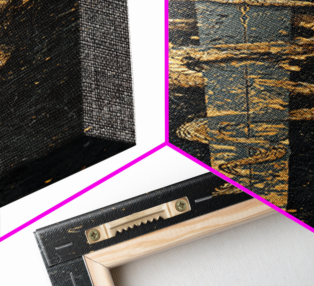 Gold Canvas Print, Sword And Serpent Wall Art, Mythical Weapon Artwork, Real Wood Frame Decor
