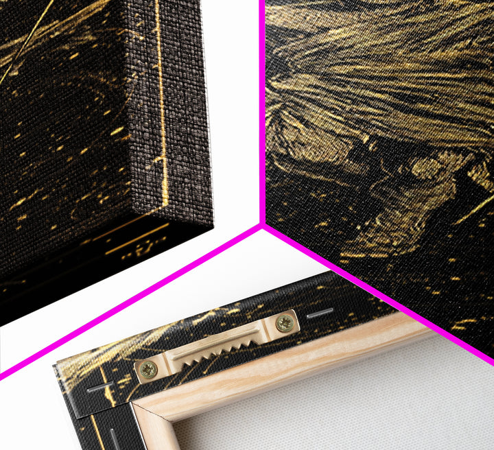 Gold Canvas Print, Astraeus Titan Of Stars Wall Art, Mythical Constellation Decor, Real Wood Frame