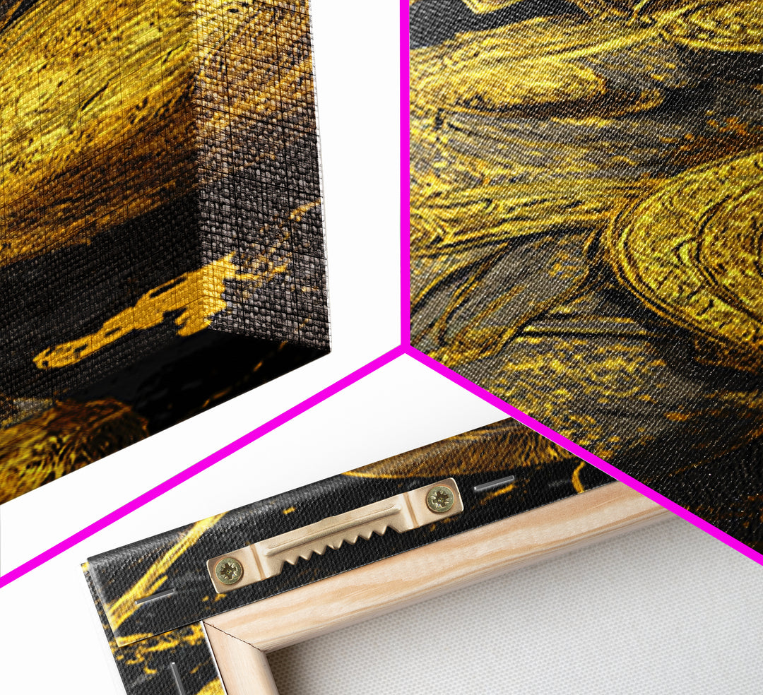 Gold Canvas Art, Athena Warrior Goddess Print, Shield And Sword Wall Decor, Real Wood Frame Decor