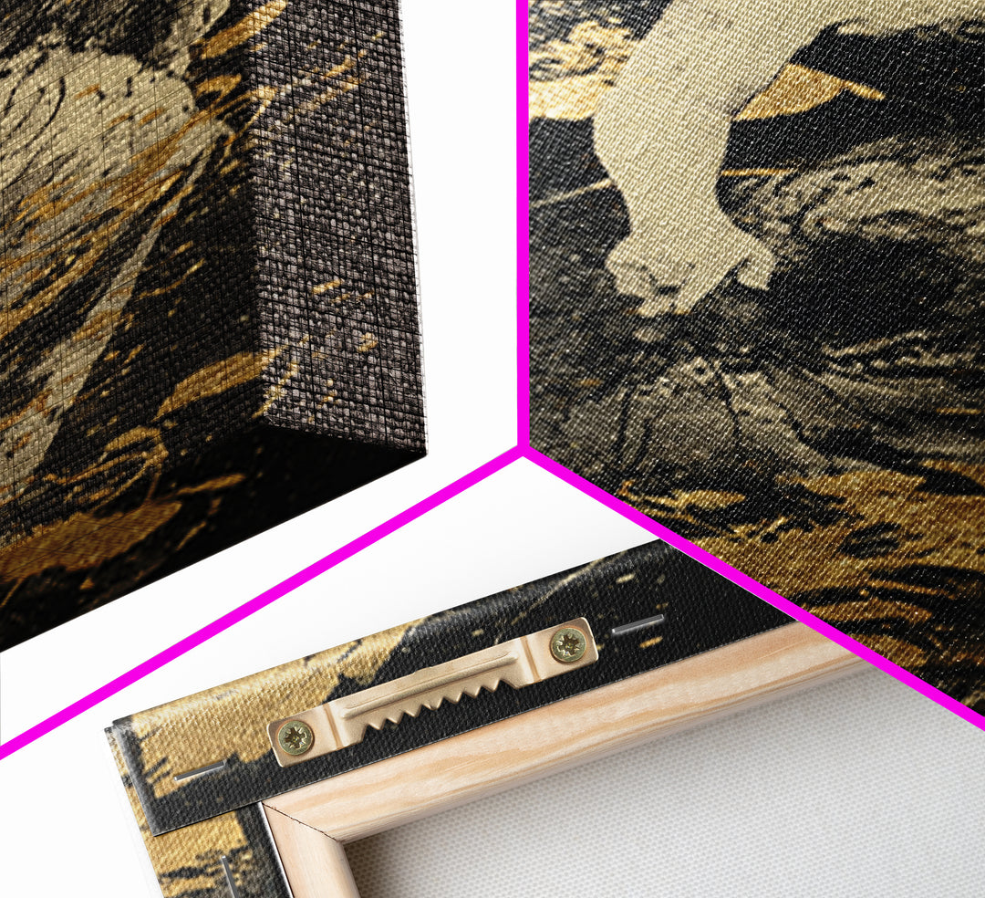 Gold Canvas Art, Eos Winged Goddess Print, Mythology Angelic Wall Decor, Real Wood Frame Greek Artwork