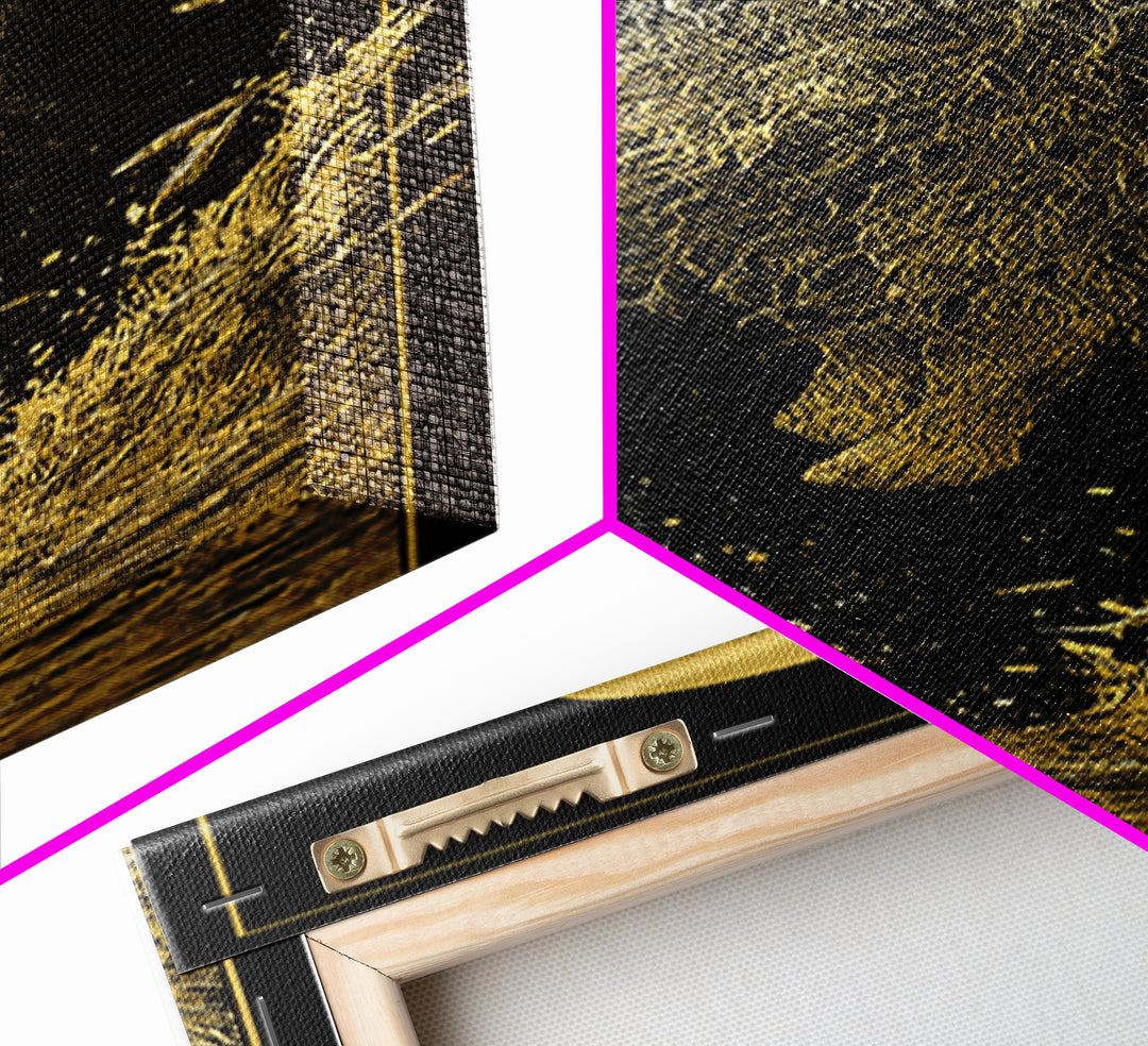 Oceanus Greek Titan Gold Canvas Art, Sea God Wall Print, Mythical Water Deity Decor, Real Wood Framed Gold Artwork
