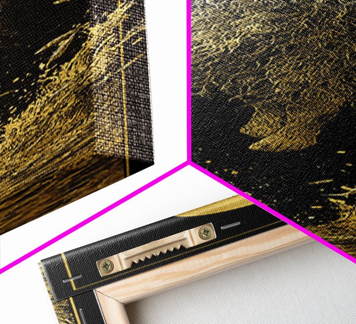 Oceanus Greek Titan Gold Canvas Art, Sea God Wall Print, Mythical Water Deity Decor, Real Wood Framed Gold Artwork