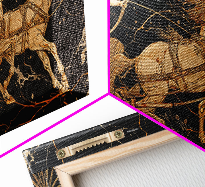 Greek Chariot Scene, Gold Canvas Art, Real Wood Frame, Mythology Inspired Wall Decor, Warriors And Horses Print
