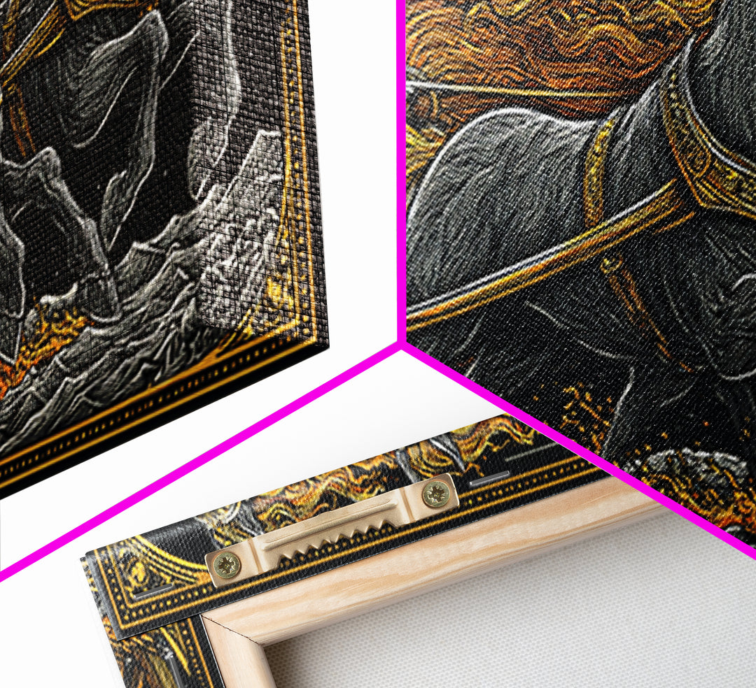 Chariot Of The Sun God, Gold Canvas Print, Real Wood Frame, Mythology Wall Art, Horse And Chariot Artwork