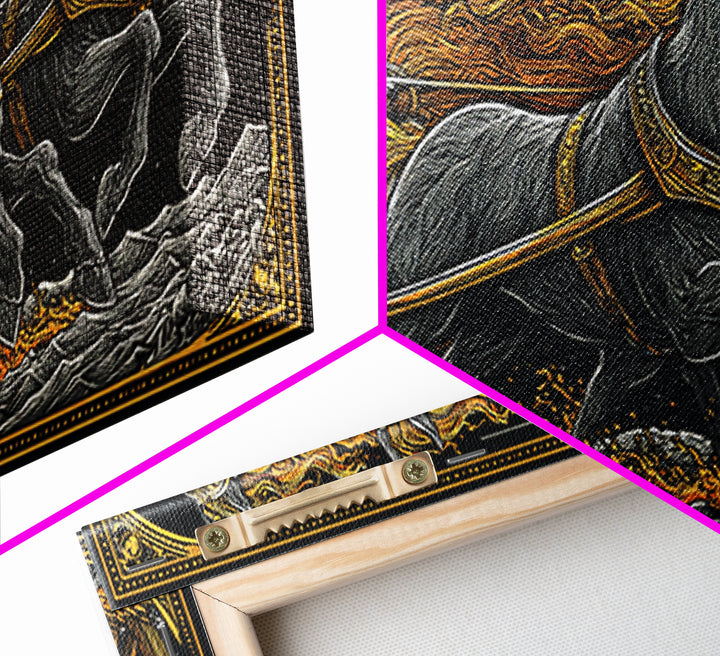 Chariot Of The Sun God, Gold Canvas Print, Real Wood Frame, Mythology Wall Art, Horse And Chariot Artwork