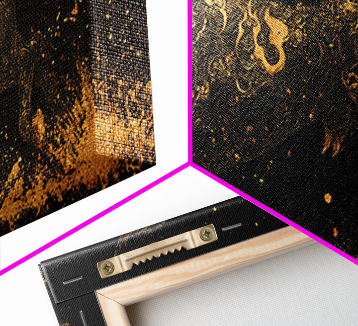 Golden Bull In Motion, Gold Canvas Art, Real Wood Frame, Dynamic Animal Wall Decor, Mythology Inspired Artwork