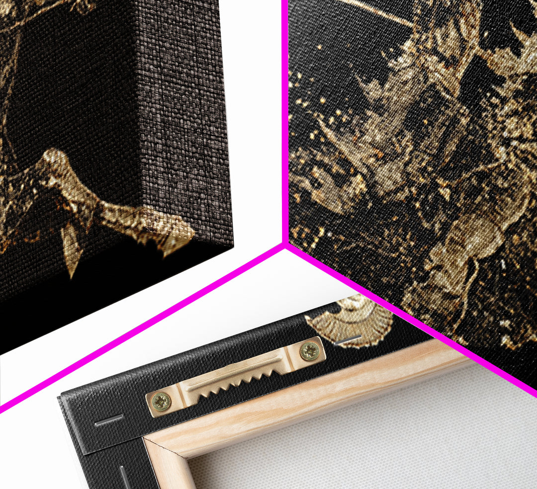 Gold Canvas Art Spartan Rider Silhouette, Splatter Effect Spear Charge, Wood Framed Map Wall Décor, Historical and Warrior-Themed Spaces