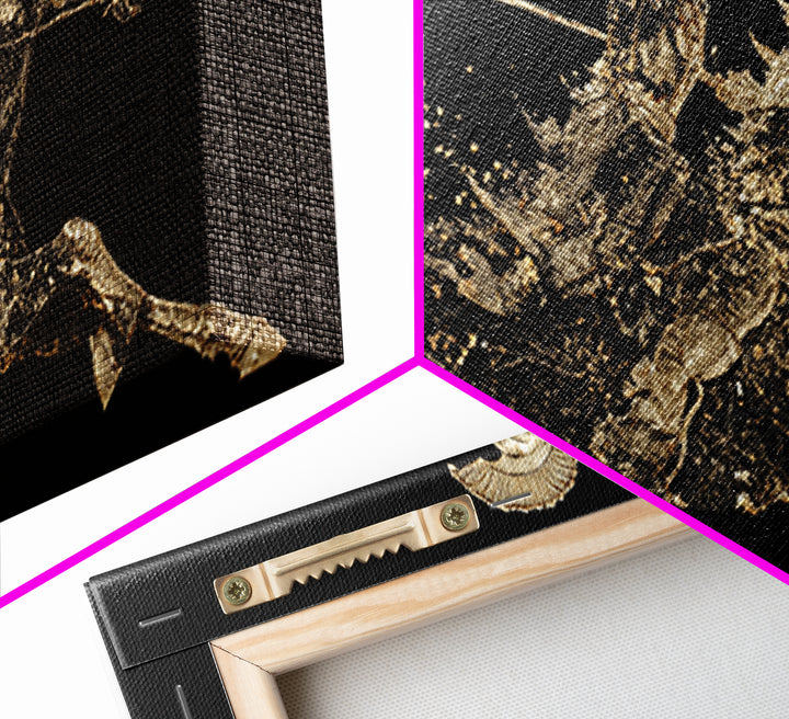 Gold Canvas Art Spartan Rider Silhouette, Splatter Effect Spear Charge, Wood Framed Map Wall Décor, Historical and Warrior-Themed Spaces