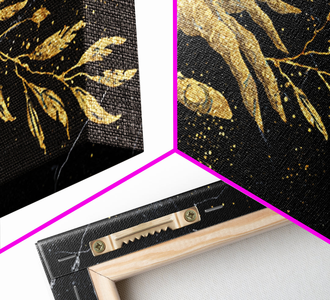 Gold Canvas Print Hand Offering Olive Branch, Splatter Art Marble Texture, Wood Framed Map Wall Art for Peace and Nature Symbolism
