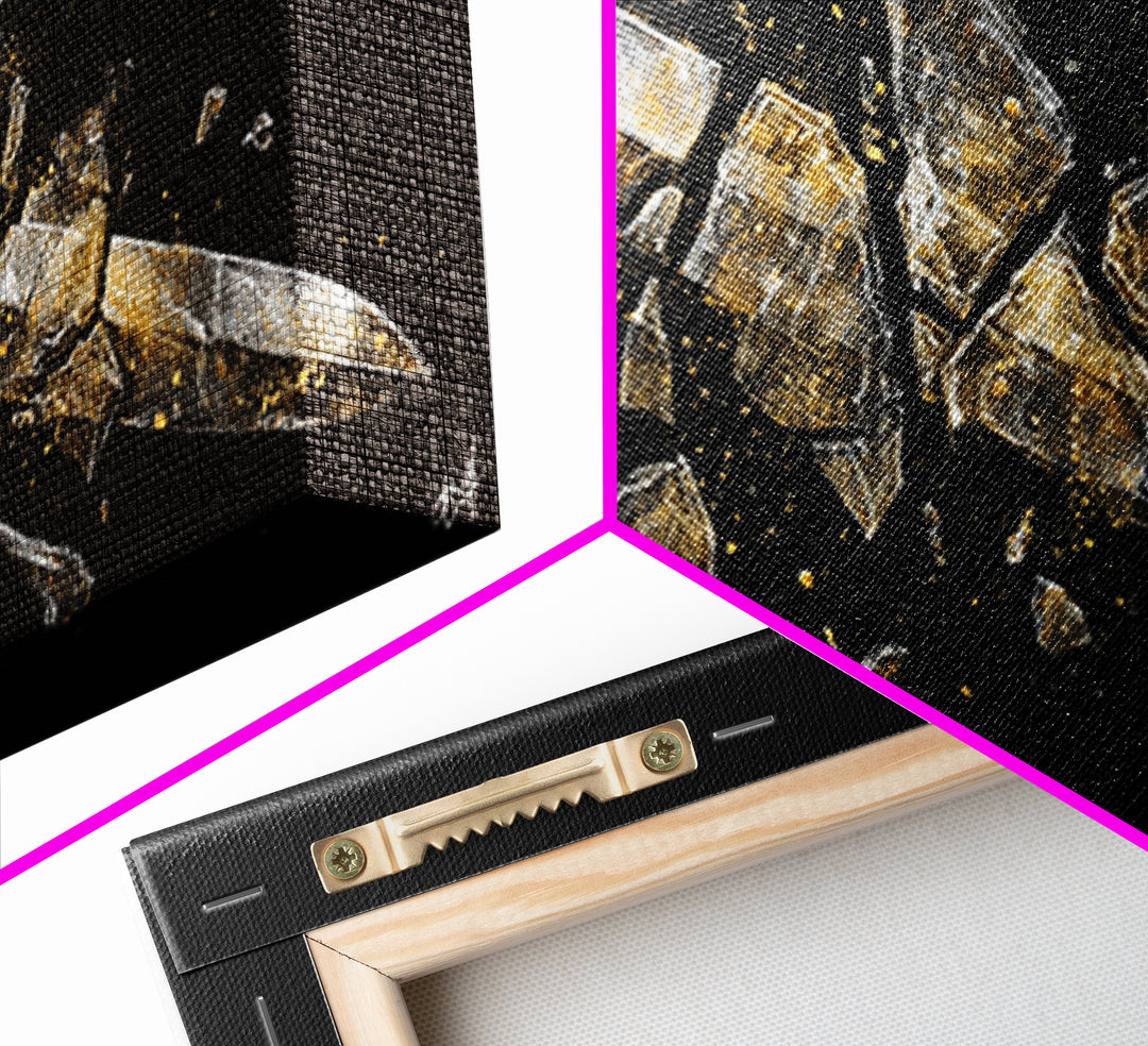 Gold Canvas Print of Broken Sword in Fragments, Detailed Golden Hilt and Blade Shards, Wood Framed Map Wall Décor Accent