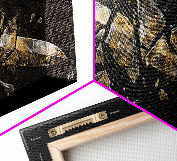 Gold Canvas Print of Broken Sword in Fragments, Detailed Golden Hilt and Blade Shards, Wood Framed Map Wall Décor Accent