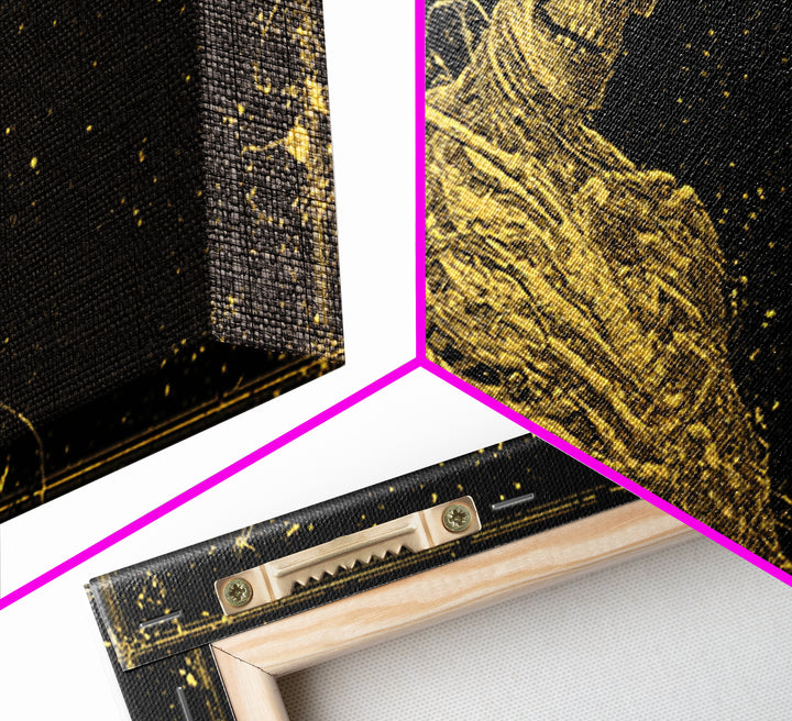 Golden Anatomical Skeleton on Black Starfield Gold Canvas Print, Macabre Anatomy Illustration, Gothic Horror Home Art