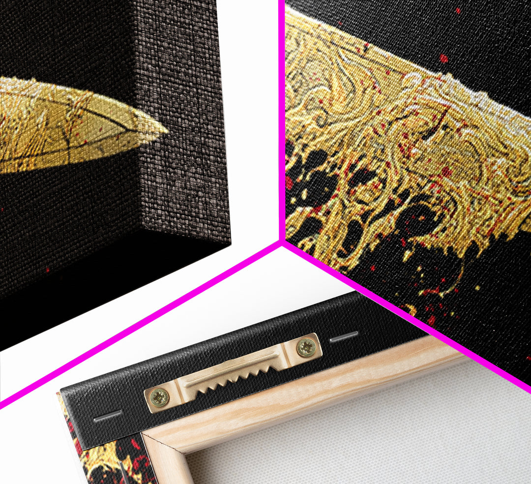 Golden Ornate Sword, Gold Canvas Print, Real Wood Frame, Dramatic Fantasy Weapon Art, Mythology Wall Decor