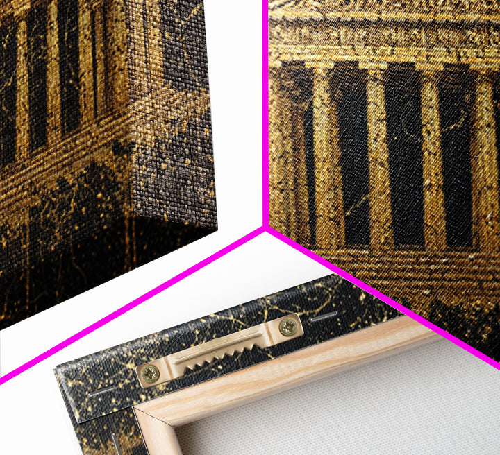 Greek Parthenon Temple Art, Splatter Paint Architecture Print, Gold Canvas Print, Classical Greece Wall Decoration