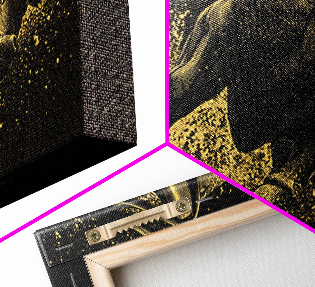 Charging Golden Bull, Gold Canvas Print, Real Wood Frame, Dynamic Animal Wall Art, Powerful Bull Illustration