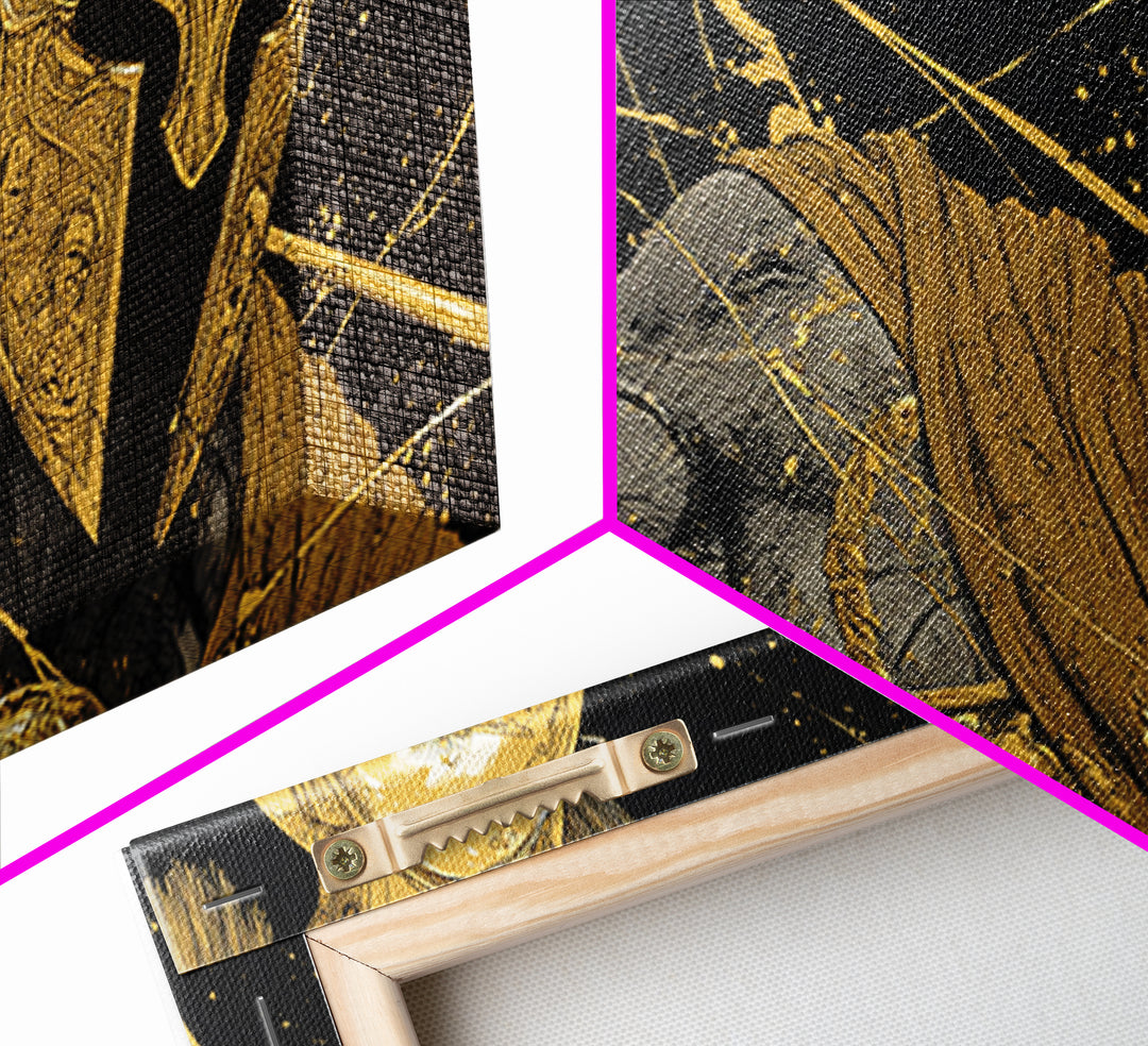 Ares Greek God In Golden Armor, Gold Canvas Print, Powerful Mythology Wall Art, Bold Classical Greek Warrior Home Decor