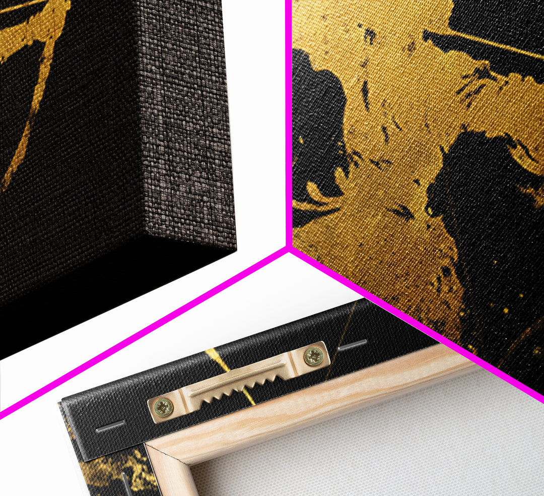 Artemis Greek Huntress Goddess Silhouette, Gold Canvas Print, Moonlit Mythology Wall Art, Elegant Classic Home Design