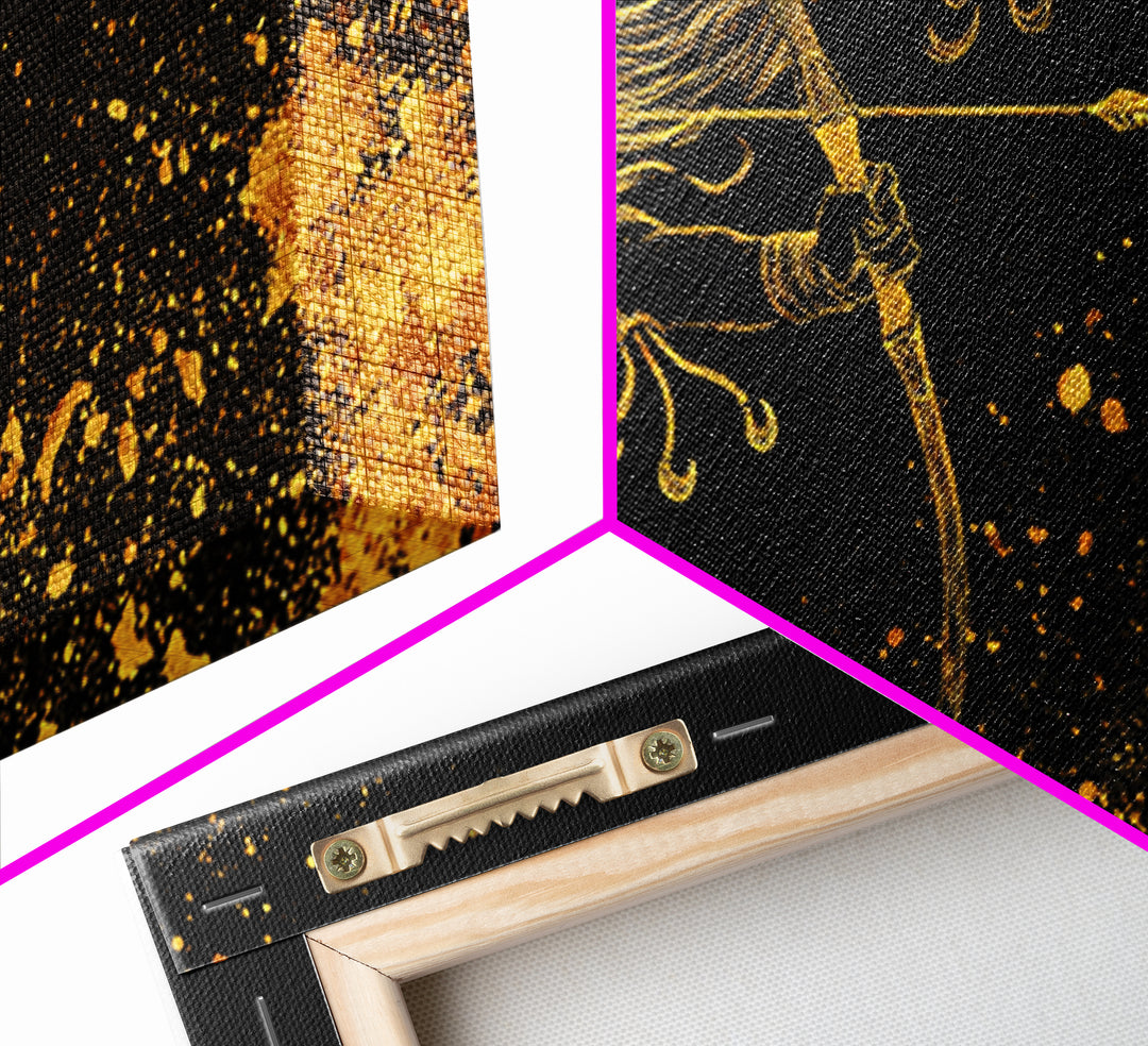 Artemis Greek Goddess Archer Silhouette, Gold Canvas Art, Celestial Mythology Wall Decor, Elegant Classical Home Accent Piece