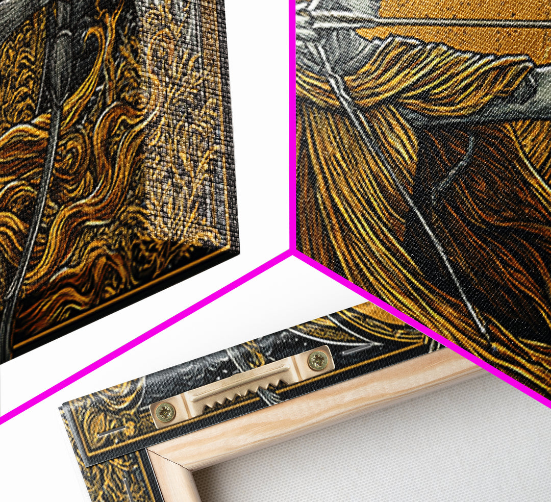 Artemis Goddess Archer With Golden Moon, Gold Canvas Print, Greek Mythology Wall Art, Classic Elegant Home Decor Piece