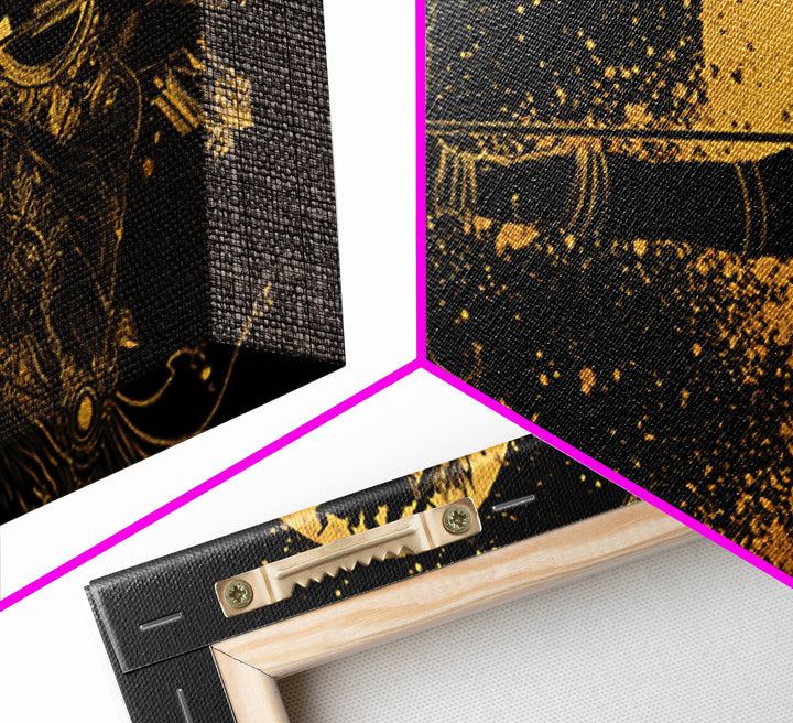 Gold Canvas Print Of Artemis Greek Goddess Archer, Regal Profile, Detailed Bow And Arrow, Panoramic Fantasy Wall Decor