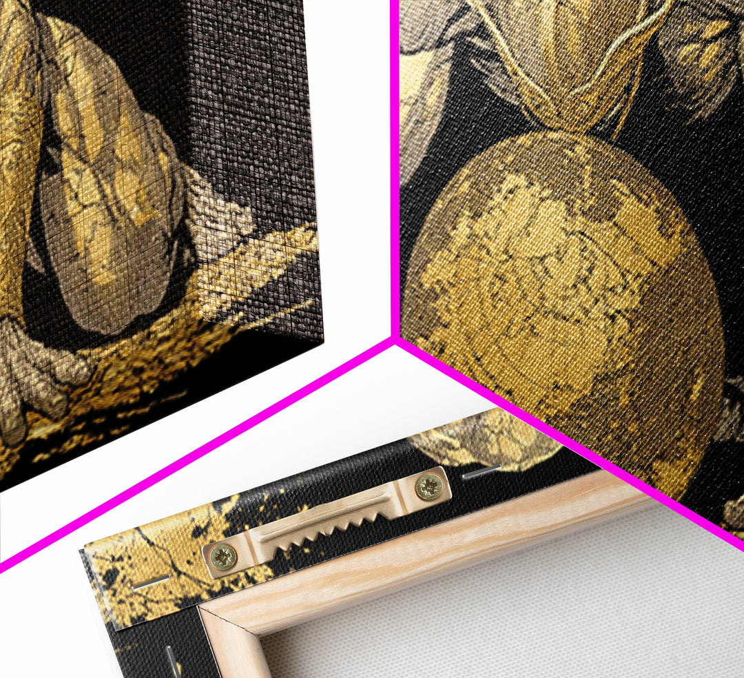 Gold Canvas Art Of Atlas Greek Titan Bearing The World, Gold Crackle Effect, Mythology Strength Scene, Panoramic Ancient Wall Print
