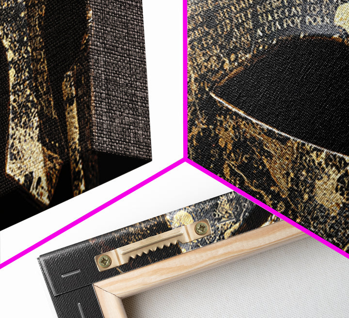 Gold Canvas Print, Corinthian Greek Helmet, Ancient Warrior Armor Wall Art, Black and Gold Historical Decor, Mythic Design