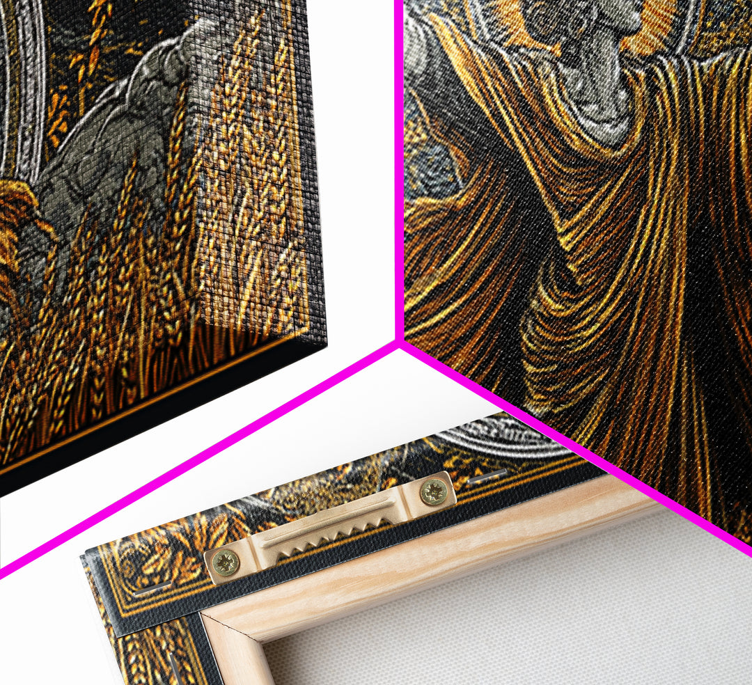 Gold Canvas Art, Demeter Goddess of Harvest, Greek Mythology Wall Decor, Ancient Agriculture Theme, Black and Gold Canvas Artwork