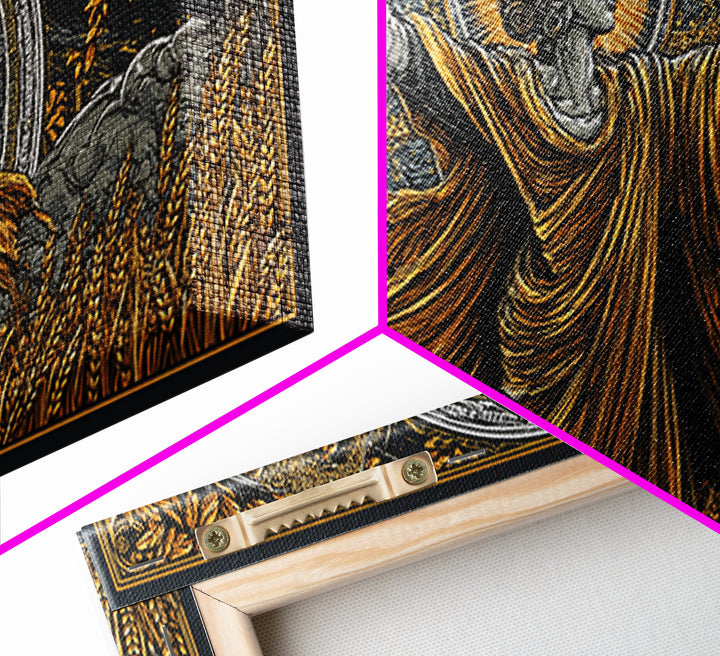 Gold Canvas Art, Demeter Goddess of Harvest, Greek Mythology Wall Decor, Ancient Agriculture Theme, Black and Gold Canvas Artwork