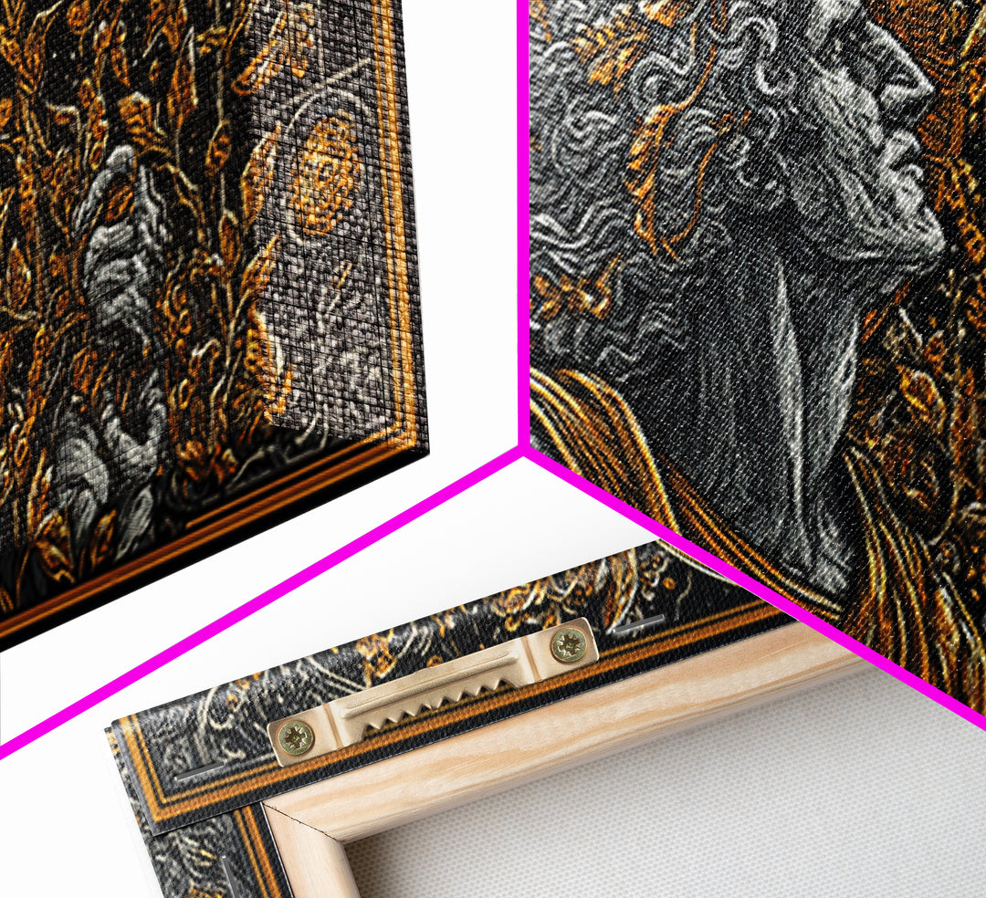 Gold Canvas Art, Dionysus God of Ecstasy, Greek Mythology Wall Scene, Bacchanalia Festival Theme, Black and Gold Canvas Wall Print