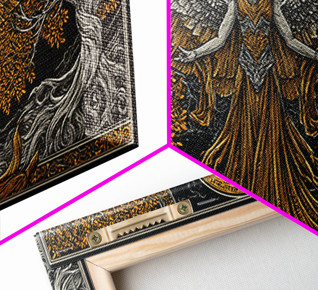 Gold Canvas Print, Eos Goddess of Dawn, Greek Mythology Wall Art, Sunrise Personification Scene, Black and Gold Luxury Decor