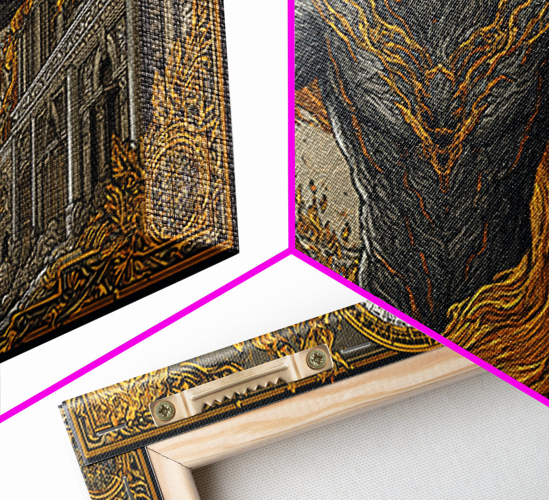 Erebus Gold Canvas Print, Mythical God Artwork, Ancient Greek Wall Art, Real Wood Frame, Luxury Canvas Home Decor, Gothic Style