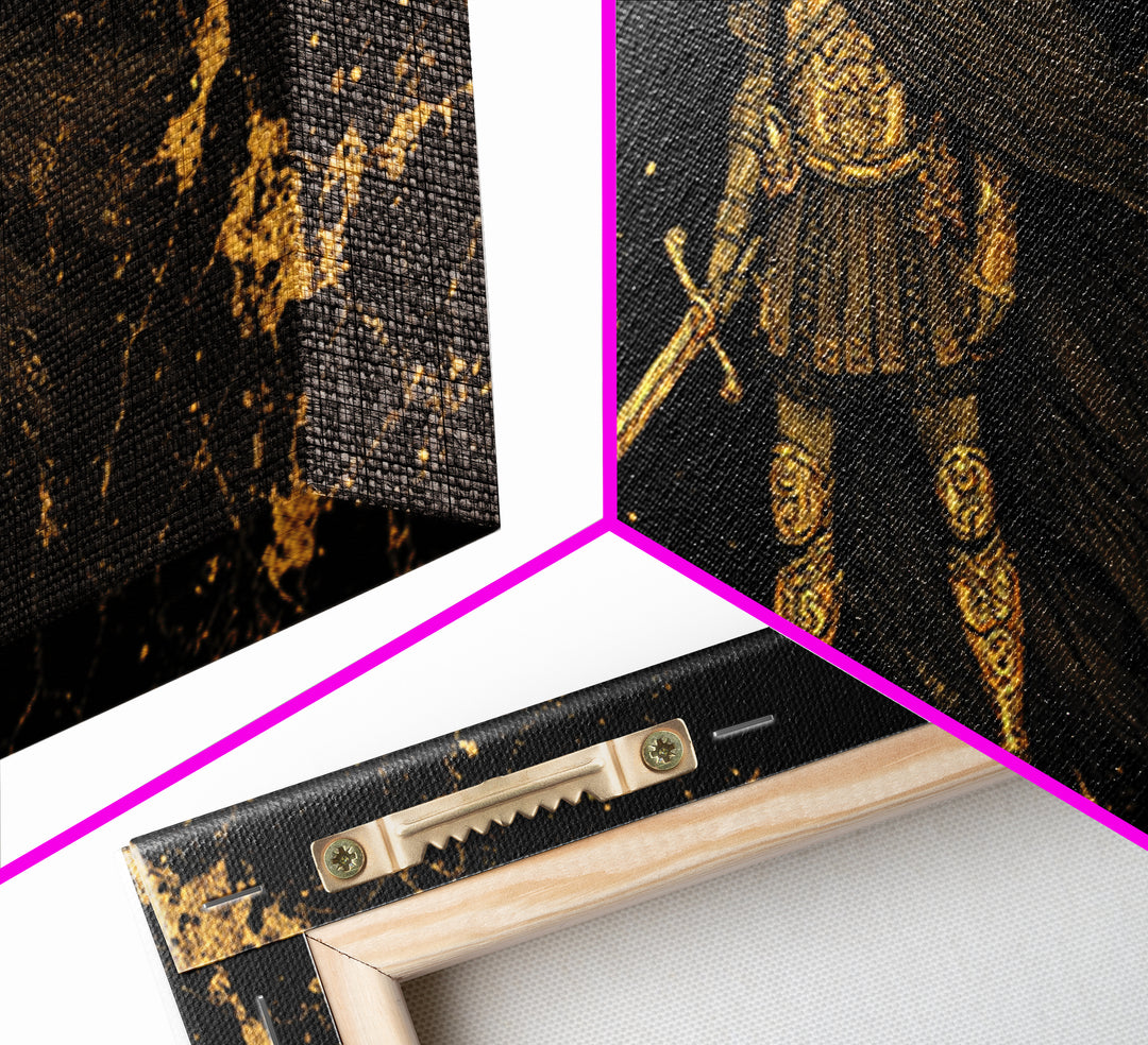 Flavius Gold Canvas Print, Roman Warrior Wall Art, Ancient Soldier Decor, Real Wood Frame, Luxury Canvas Artwork For Office