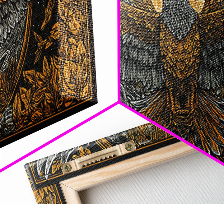 Ganymede Gold Canvas Art, Greek Mythology Canvas Print, Eagle God Wall Decor, Real Wood Frame, Luxury Canvas Artwork For Home Or Office