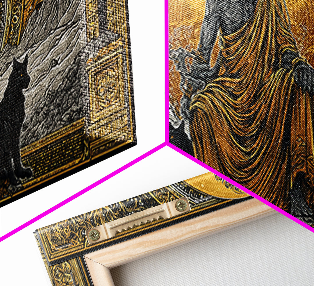 Hades Gold Canvas Print, Greek God Of Underworld Wall Art, Cerberus Mythology Decor, Real Wood Frame, Luxury Canvas Wall Hanging