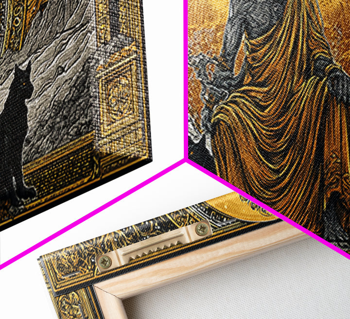 Hades Gold Canvas Print, Greek God Of Underworld Wall Art, Cerberus Mythology Decor, Real Wood Frame, Luxury Canvas Wall Hanging