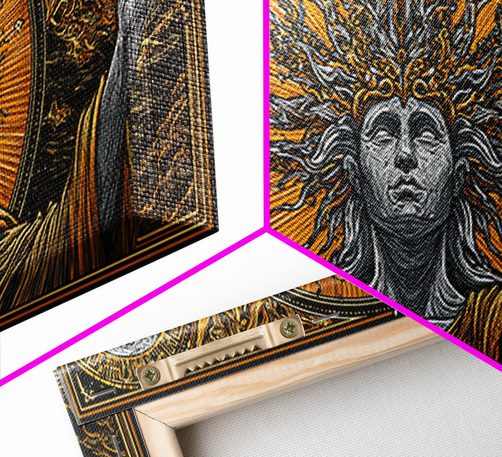 Hyperion Gold Canvas Print, Greek God Wall Art, Mythology Decor, Luxury Gold Artwork, Real Wood Frame Home Decor