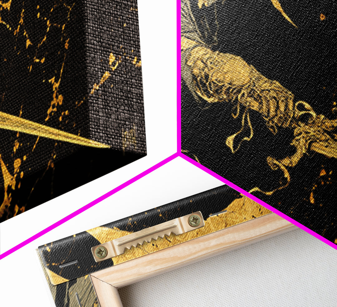 Nemesis Gold Canvas Print, Greek Goddess Wall Art, Mythology Decor, Luxury Gold Artwork, Real Wood Frame Home Decor