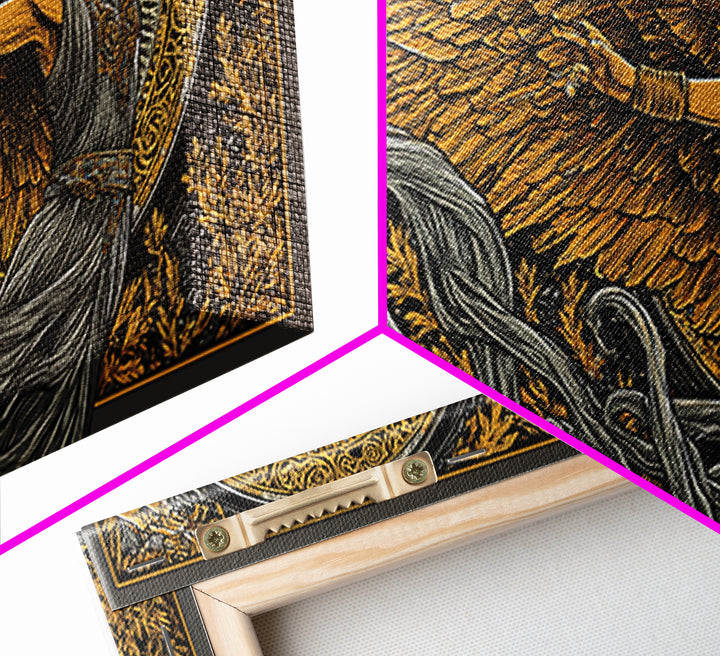 Nike Gold Canvas Print, Greek Goddess Wall Art, Luxury Mythology Decor, Real Wood Frame Artwork, Elegant Gold Winged Art