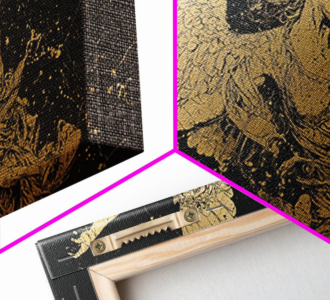 Nike Gold Canvas Art, Greek Goddess Wall Decor, Luxury Mythology Wall Hanging, Real Wood Frame Print, Gold Winged Figure Artwork