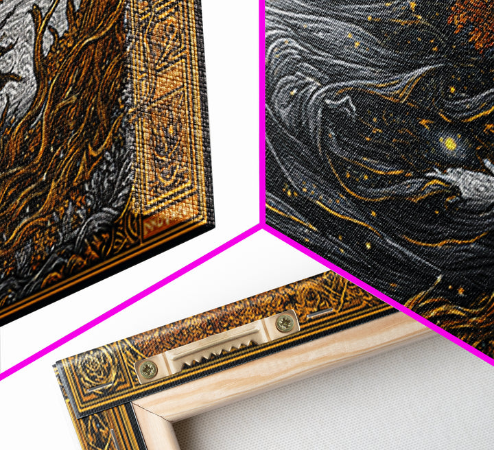 Nyx Gold Canvas Print, Greek Goddess Wall Art, Luxury Mythology Decor, Real Wood Frame Artwork, Elegant Night Goddess Print