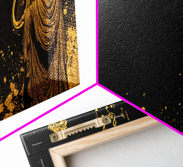 Orpheus Gold Canvas Print, Greek God Wall Art, Luxury Mythology Decor, Real Wood Frame Artwork, Elegant Lyre Musician Artwork