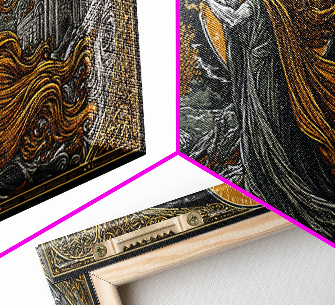Orpheus Gold Canvas Art, Greek God Wall Decor, Luxury Mythology Wall Hanging, Real Wood Frame Print, Elegant Lyre Musician Wall Art