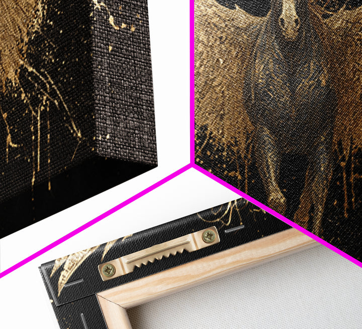 Pegasus Gold Canvas Print, Greek Mythology Wall Art, Luxury Flying Horse Decor, Real Wood Frame Artwork, Elegant Winged Stallion